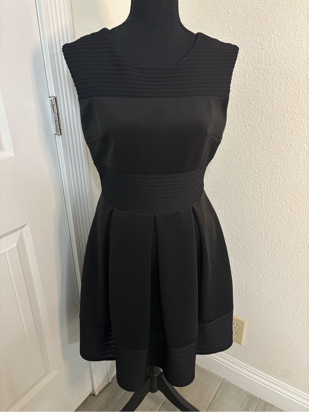 Covington Black Pleated Waist Fit & Flare Dress